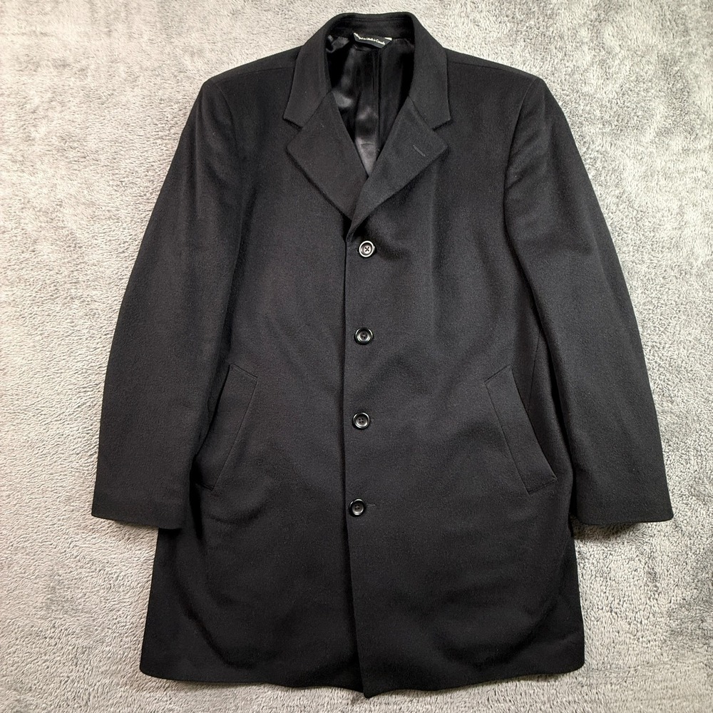 Saks Fifth Avenue Mens 42R 100% Pure Cashmere Black Overcoat Graham Coat Italy